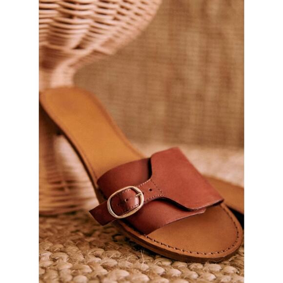 Sezane Heloise Low Mule Flats Leather Brown Sandals Natural Heritage 9 - Picture 2 of 11